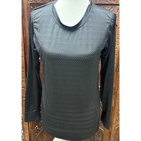 Zyia Active Size Women’s Large Black Chill Perforated Pattern Long Sleeve Top - Picture 1 of 5